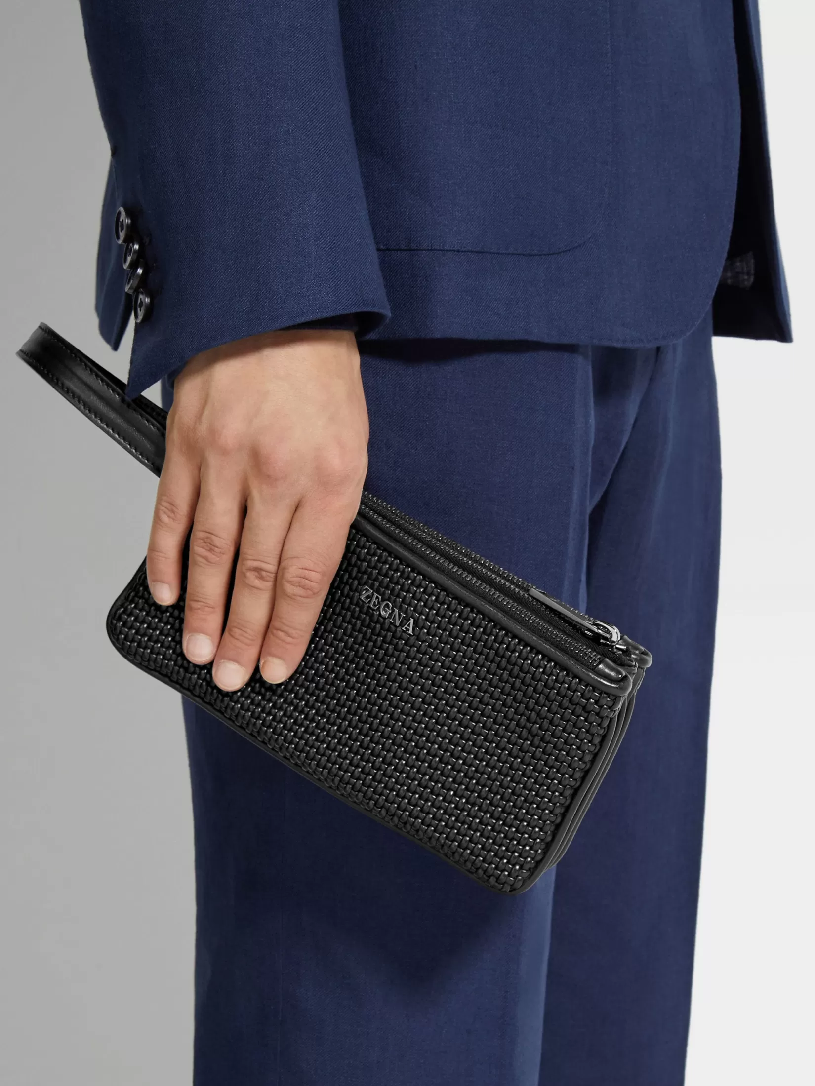 ZEGNA Bags And Wallets<PELLETESSUTA™ Leather Triple Zip Pouch Black