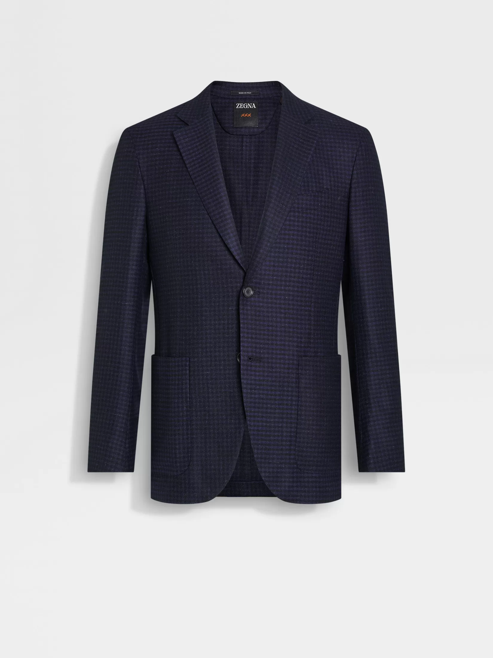 ZEGNA Blazers<Ink Blue and Black Cashmere and Linen Jacket InkBlue/Black