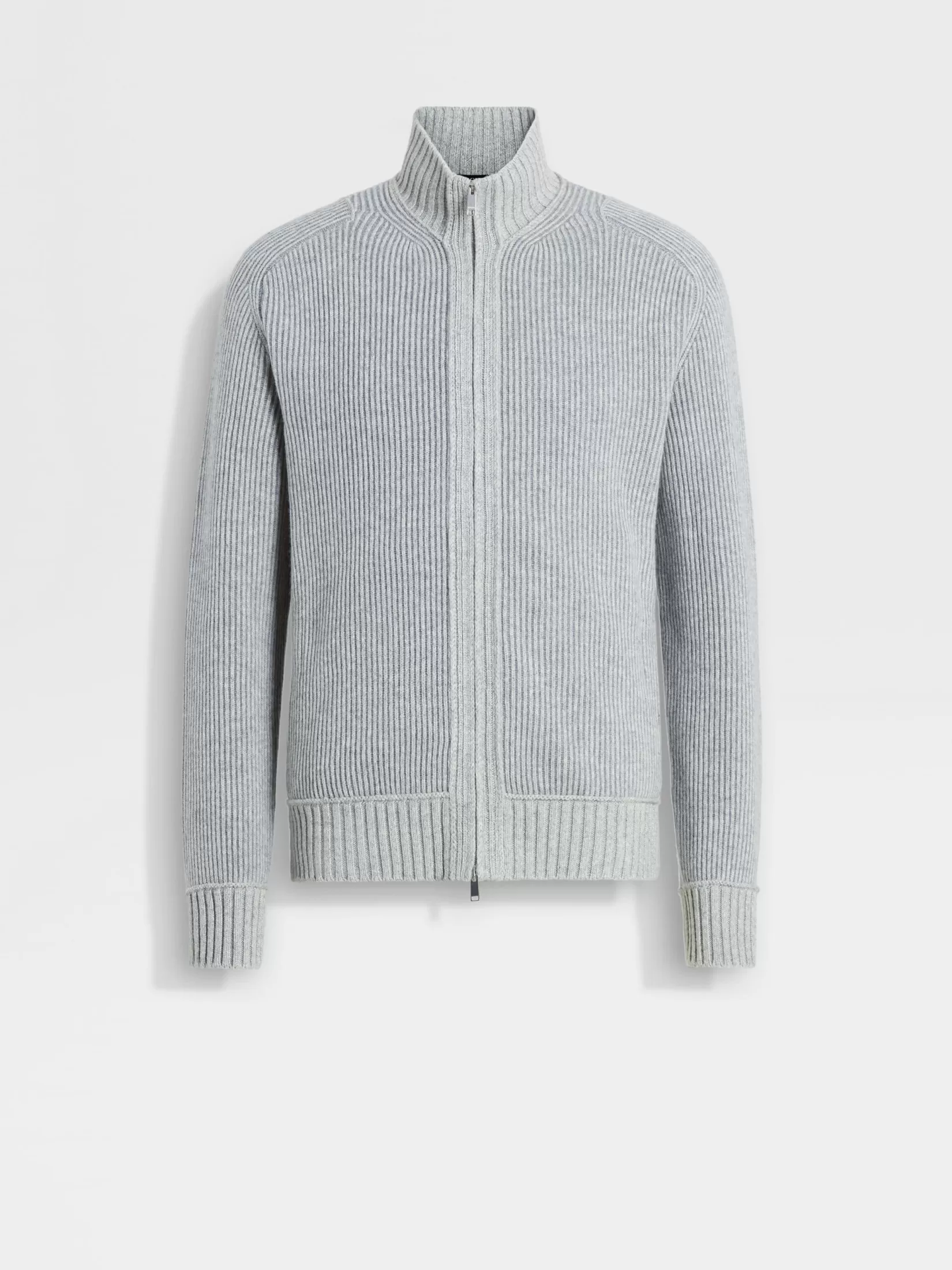 ZEGNA Sweaters<Light Grey and Grey Mélange Oasi Cashmere Full Zip Cardigan LightGrey/GreyMélange