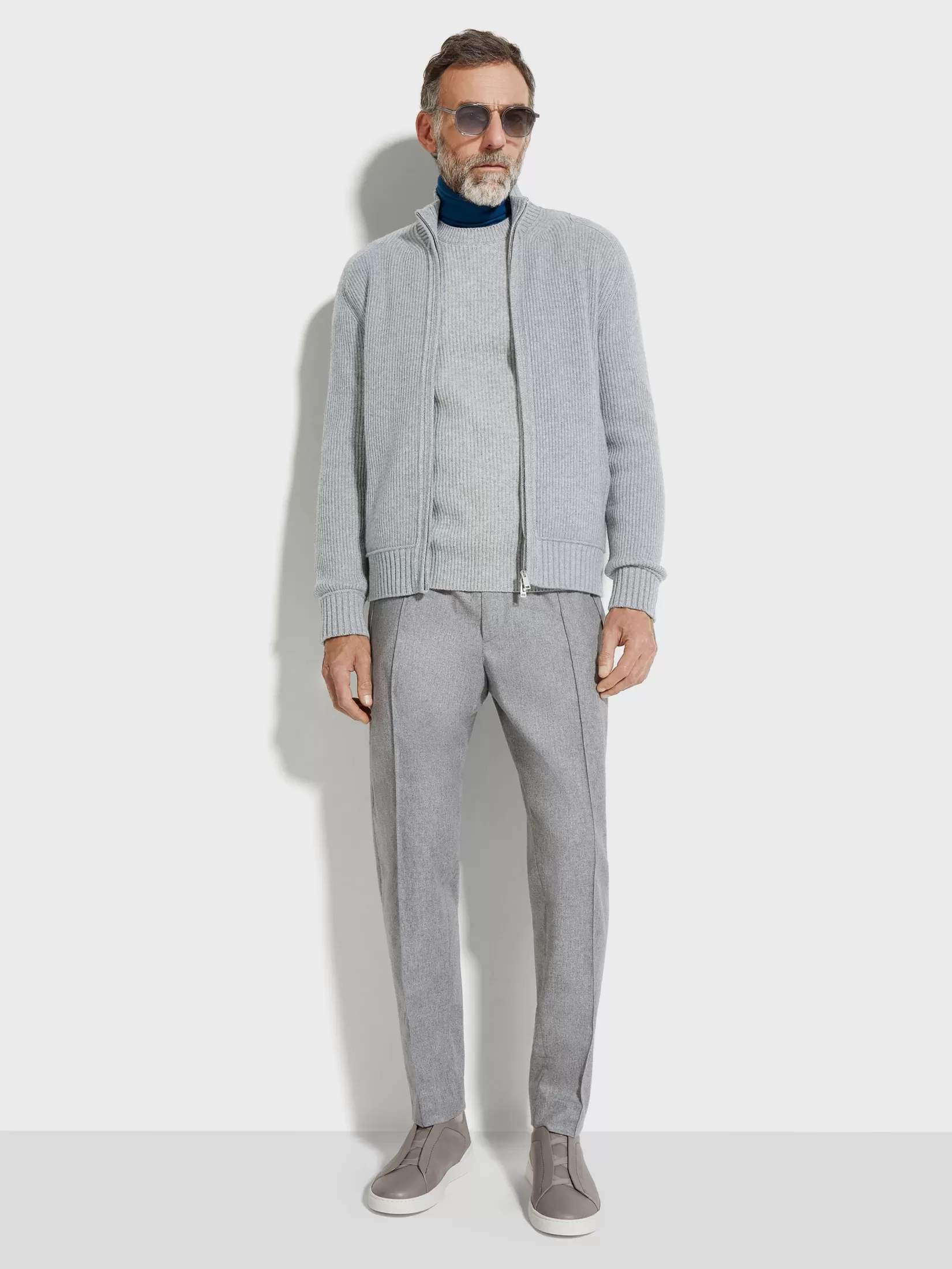 ZEGNA Sweaters<Light Grey and Grey Mélange Oasi Cashmere Full Zip Cardigan LightGrey/GreyMélange