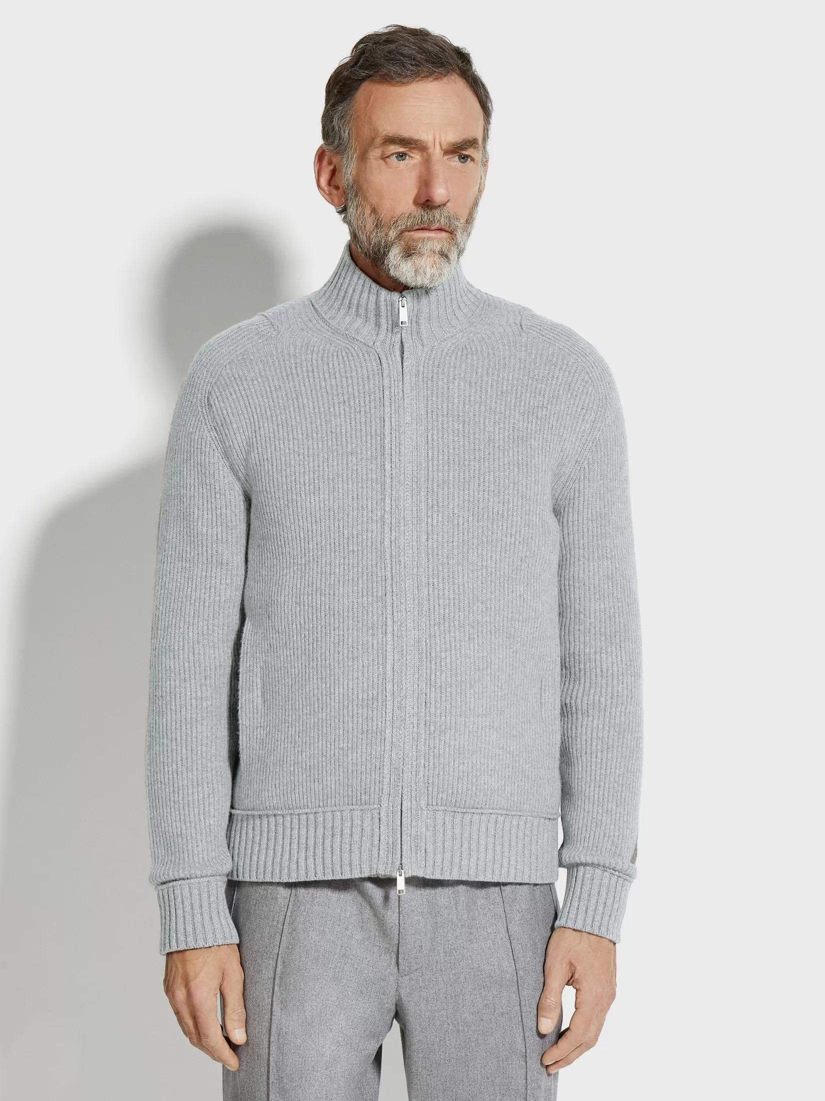 ZEGNA Sweaters<Light Grey and Grey Mélange Oasi Cashmere Full Zip Cardigan LightGrey/GreyMélange