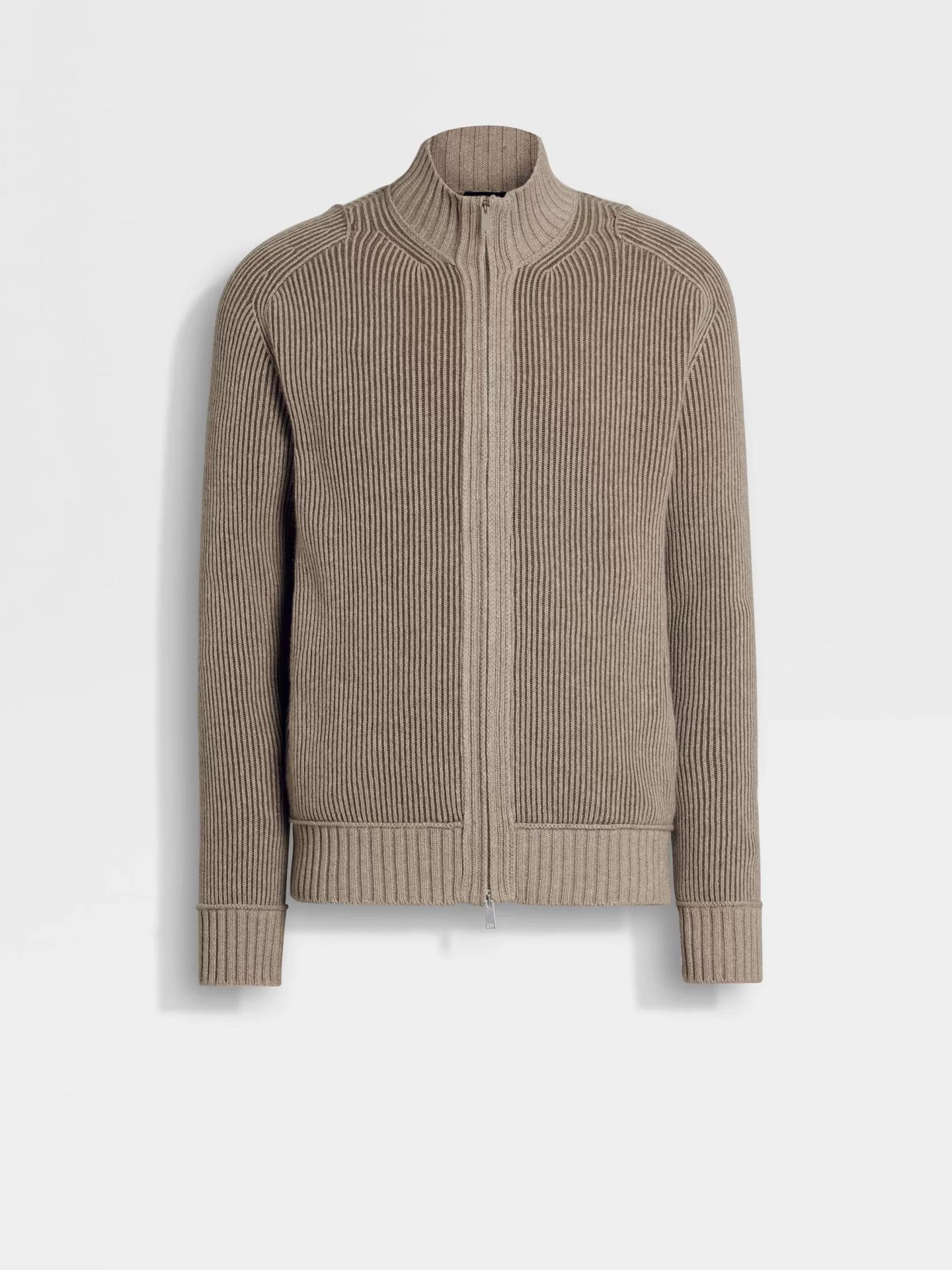 ZEGNA Sweaters<Light Taupe and Khaki Mélange Oasi Cashmere Full Zip Cardigan LightTaupe/KhakiMélange