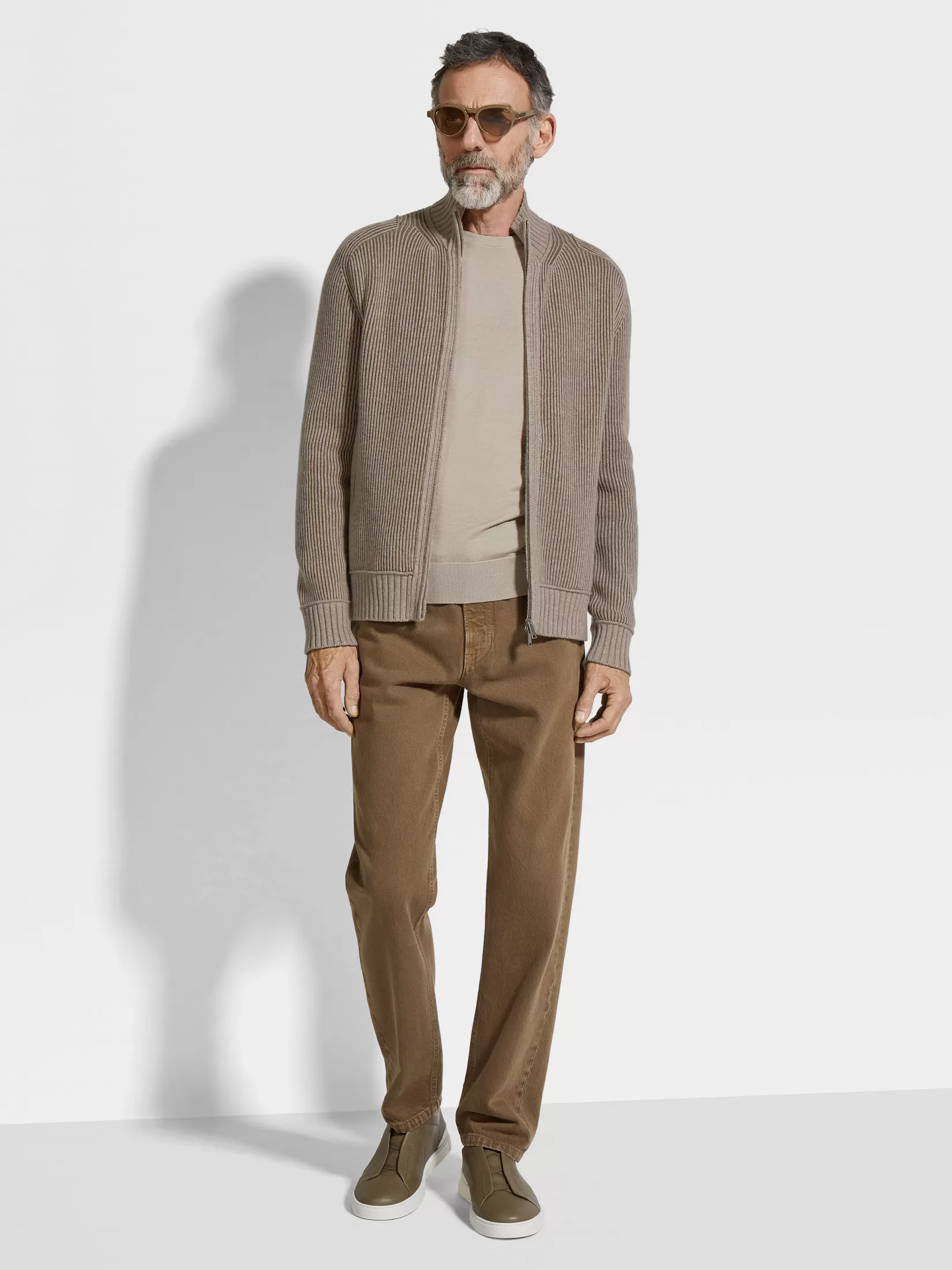 ZEGNA Sweaters<Light Taupe and Khaki Mélange Oasi Cashmere Full Zip Cardigan LightTaupe/KhakiMélange