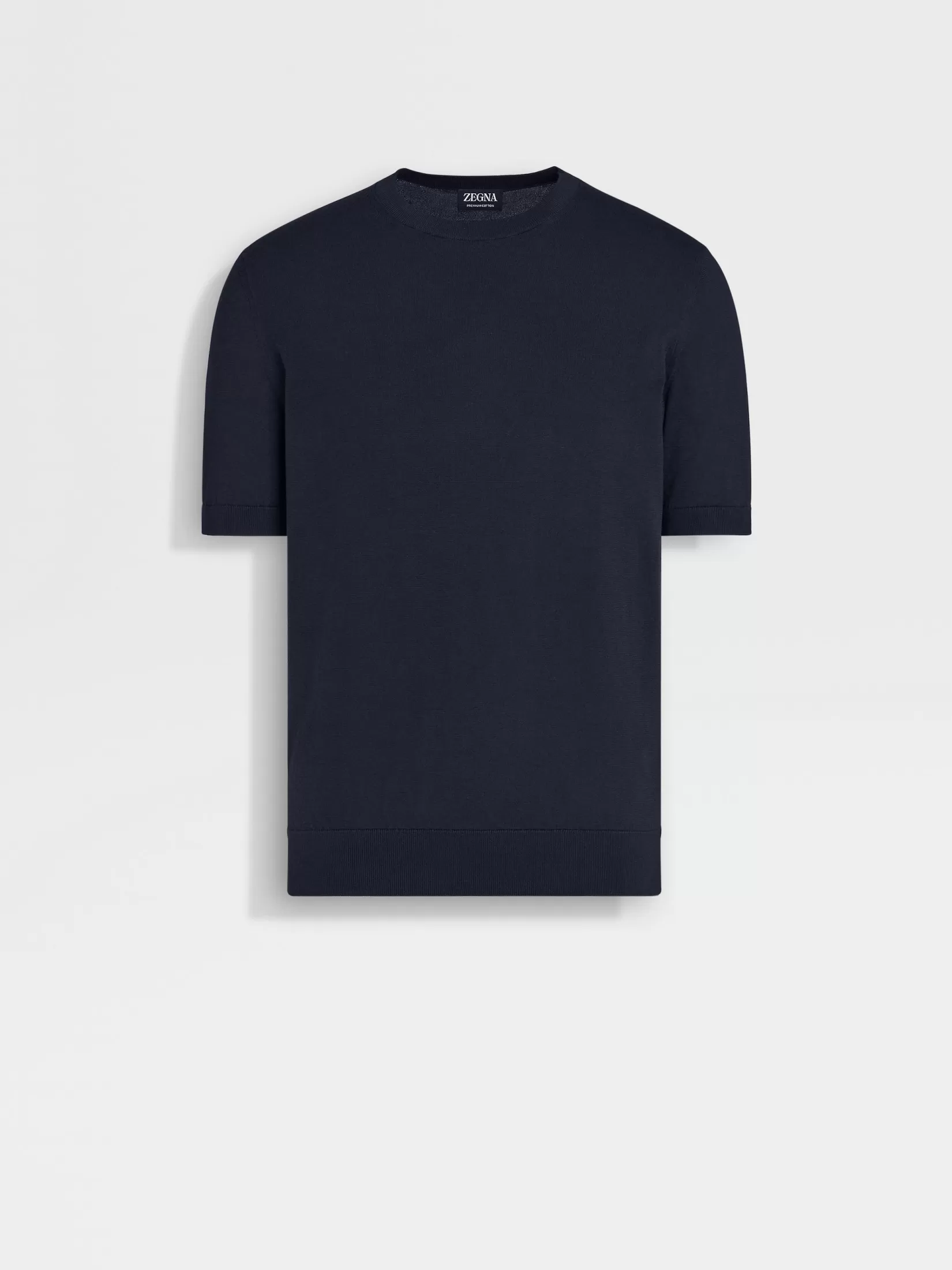 ZEGNA Sweaters<Navy Blue Premium Cotton Crewneck NavyBlue