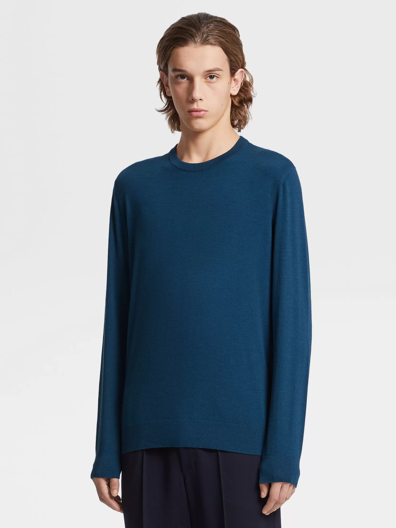 ZEGNA Sweaters<Teal Blue 12milmil12 Wool Crewneck TealBlue