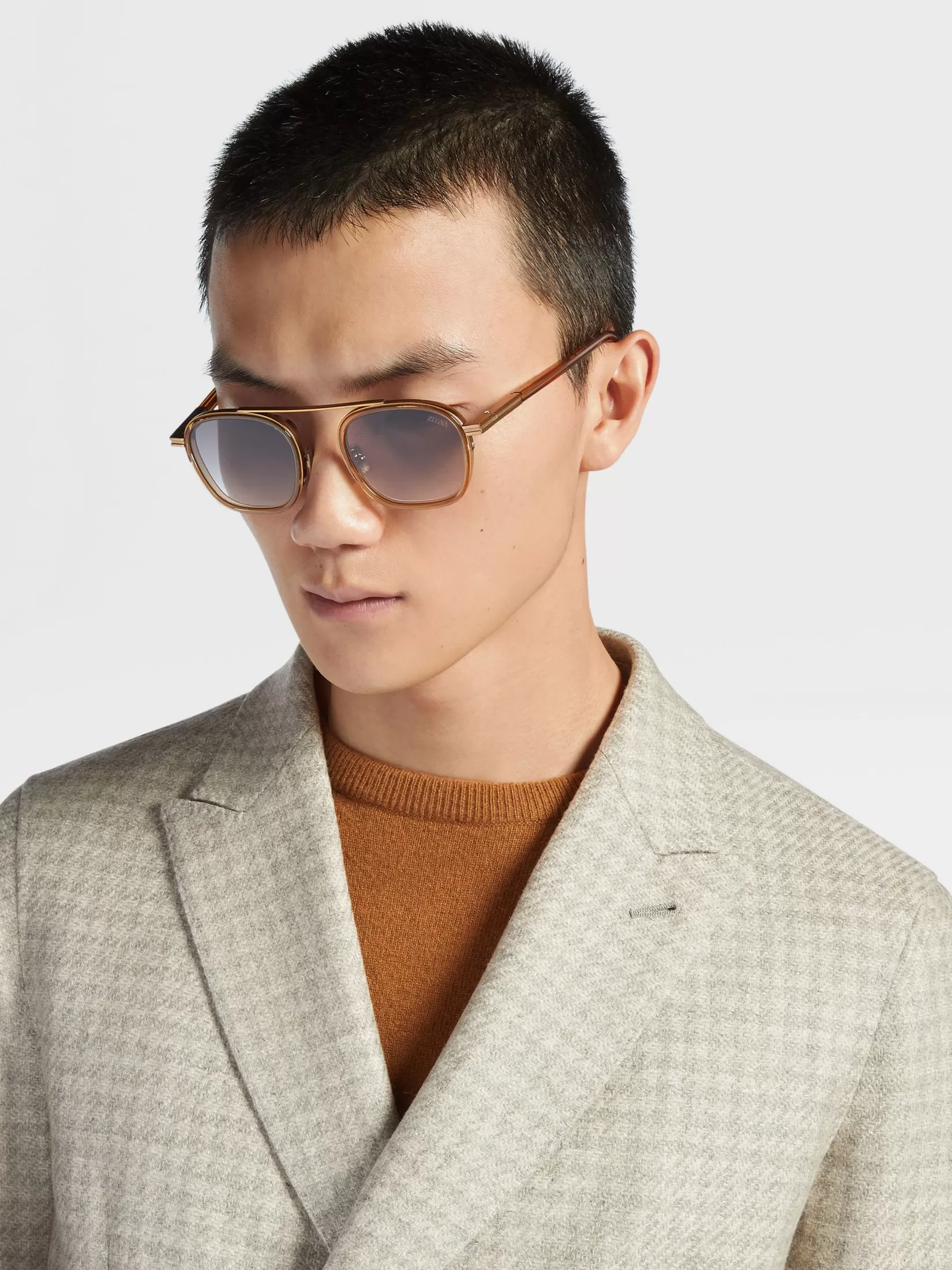 ZEGNA Resort Essentials | Sunglasses<Transparent Golden Syrup Orizzonte I Acetate and Metal Sunglasses TransparentGoldenSyrup