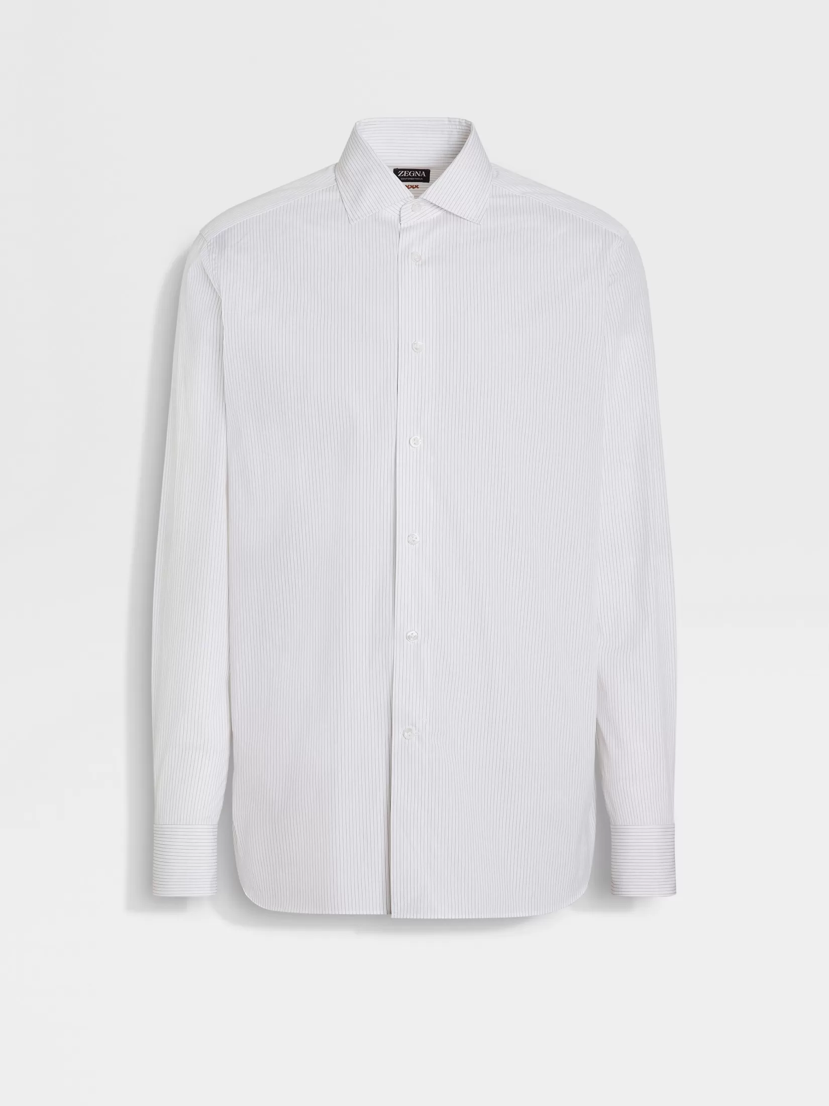 ZEGNA Shirts<White and Khaki Striped Centoventimila Cotton Shirt White/Khaki