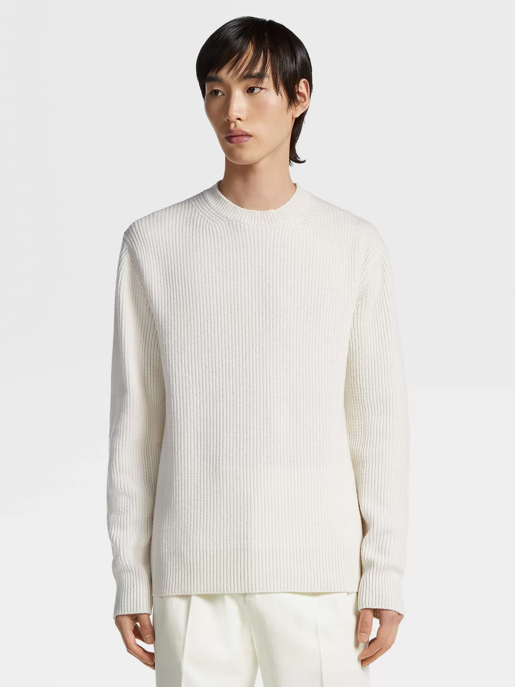 ZEGNA Sweaters<White Mélange Oasi Cashmere Crewneck WhiteMélange