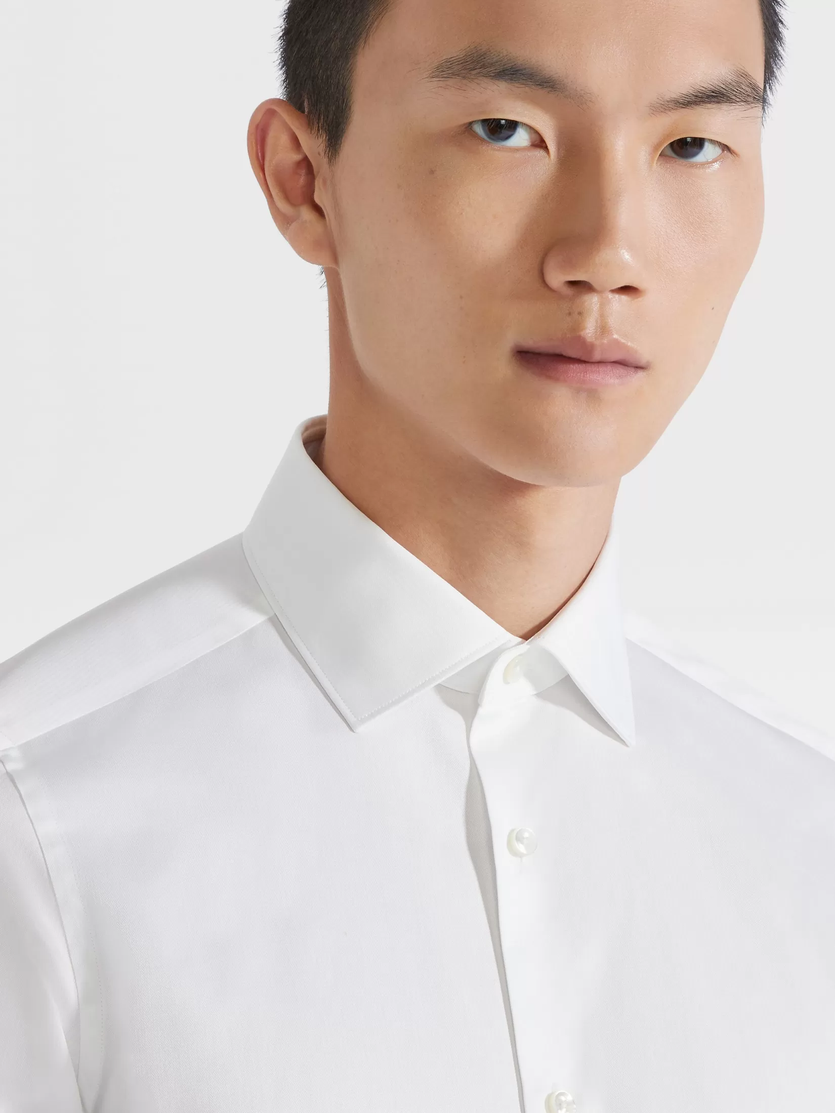 ZEGNA Shirts<Structured Micro-striped Trecapi Cotton Shirt White